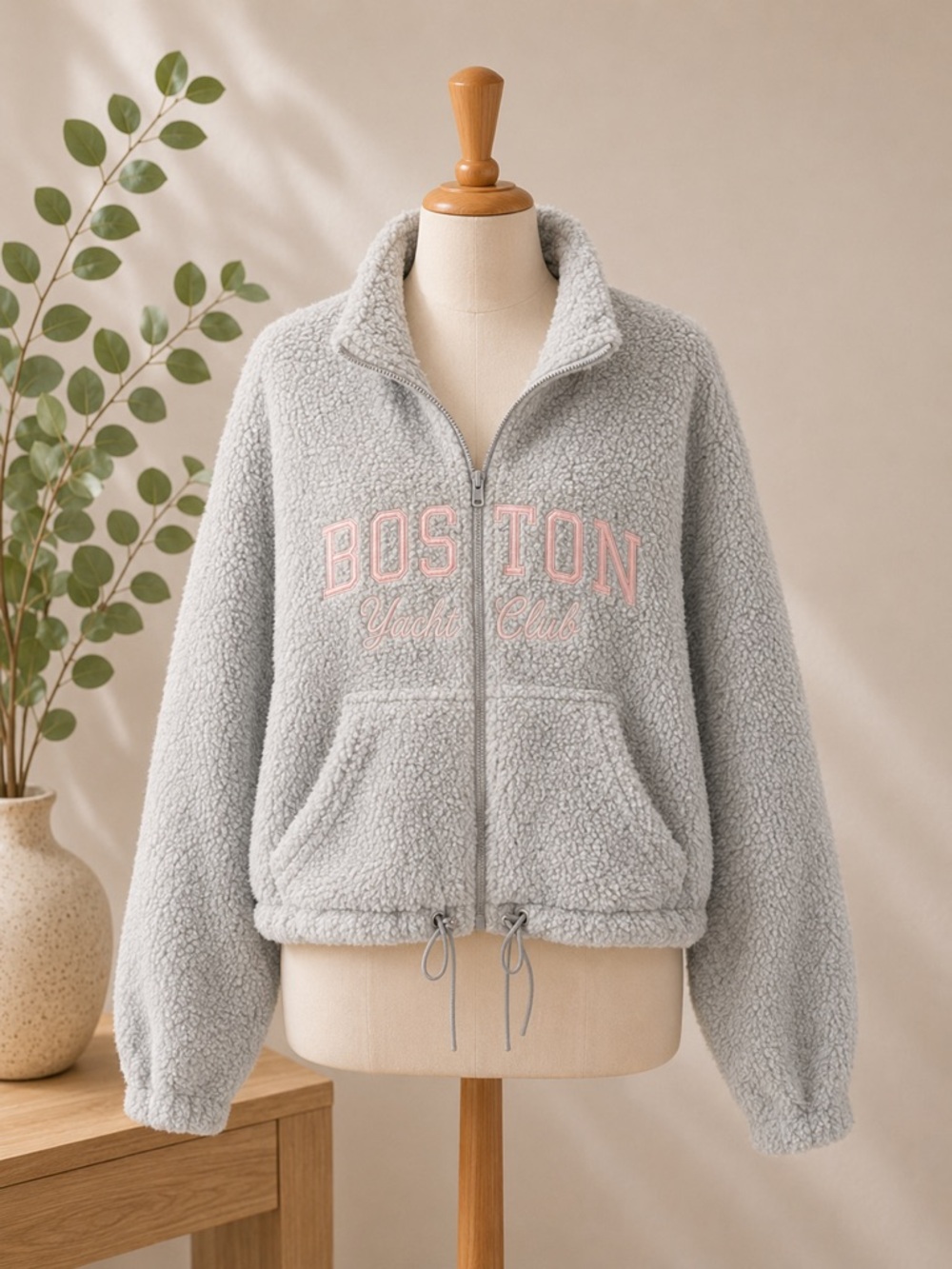 Madden Girl Boston Sports Club Grey Sherpa Fleece Full Zip Jacket Small NWT - Picture 1 of 10
